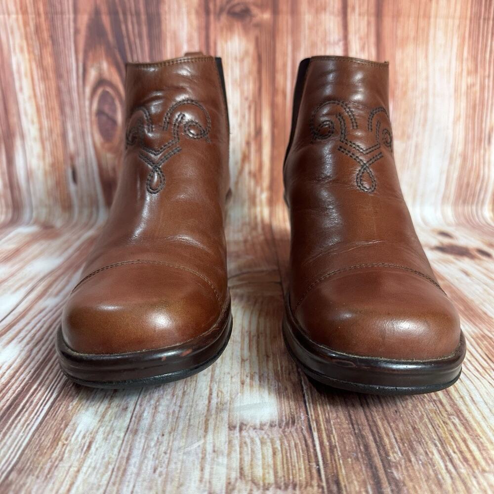 Dansko Brown Leather Ankle Boot Sz 40 US 9.5-10 Chelsea Bootie Block Heel Shoes - Picture 2 of 10